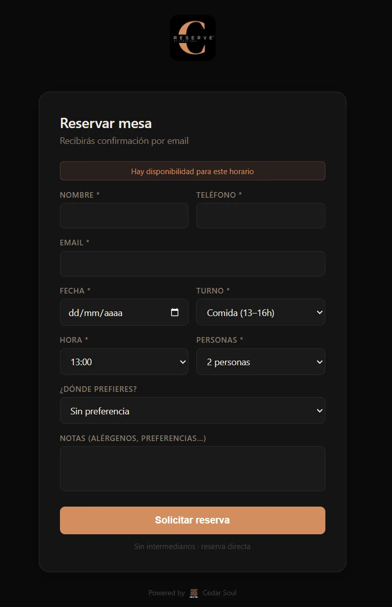 Formulario de reserva directa sin comisiones